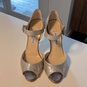 Jimmy Choo Gold & Silver Metallic Glitter Stiletto Heel Shoes size 37.5